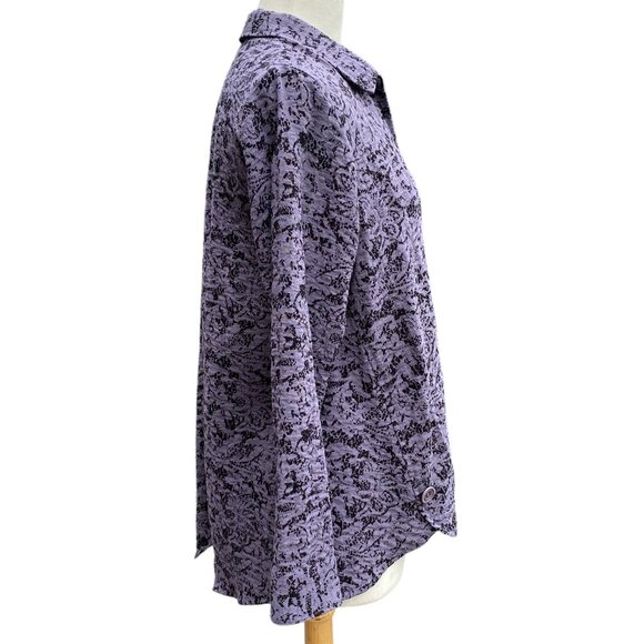 Habitat Button Down Abstract Top Sz S Purple Floral Tunic Lagenlook Artsy - Picture 7 of 14